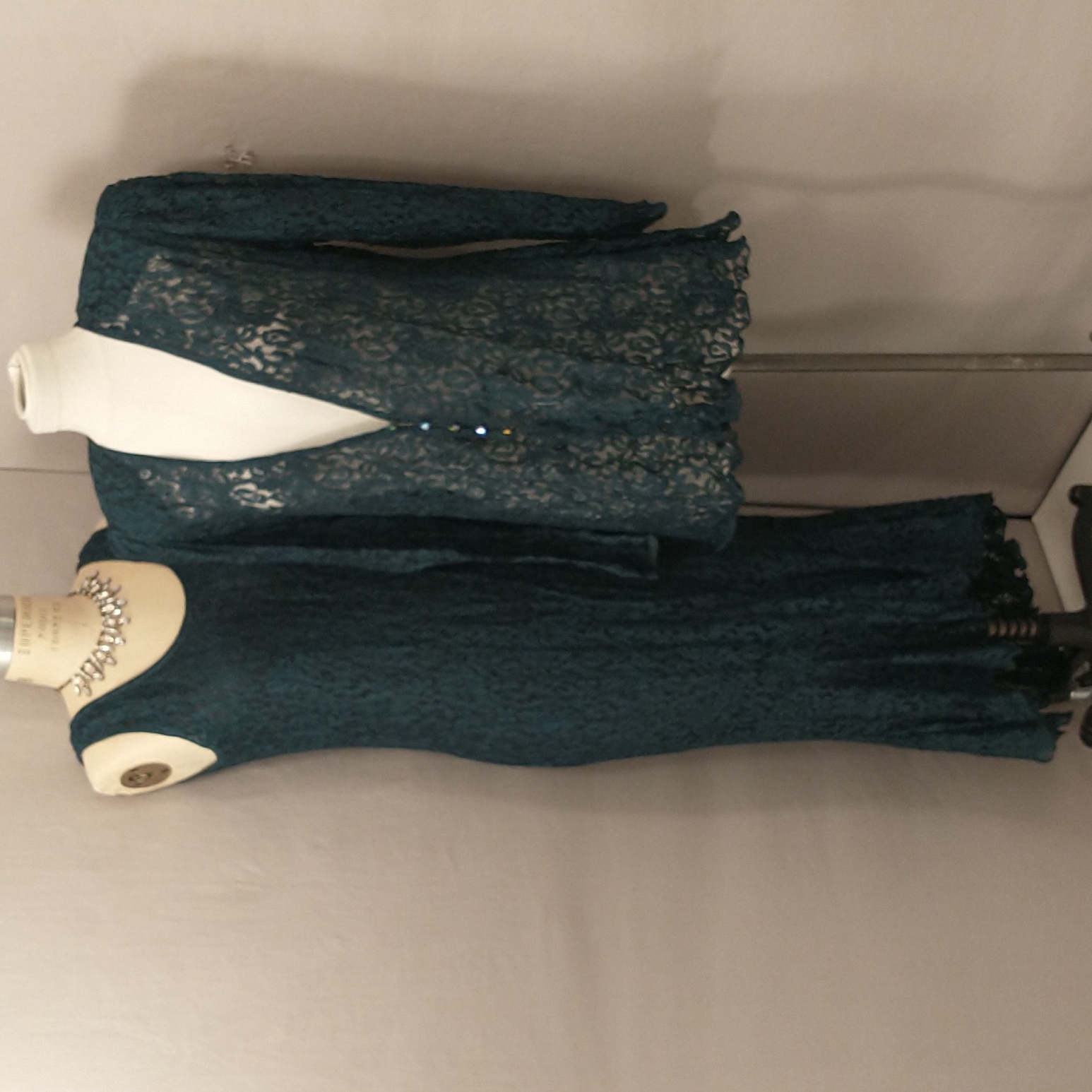 Silk Lace Dark Green Formal Dress Set Excellent Quality Sara Mique Holiday Party